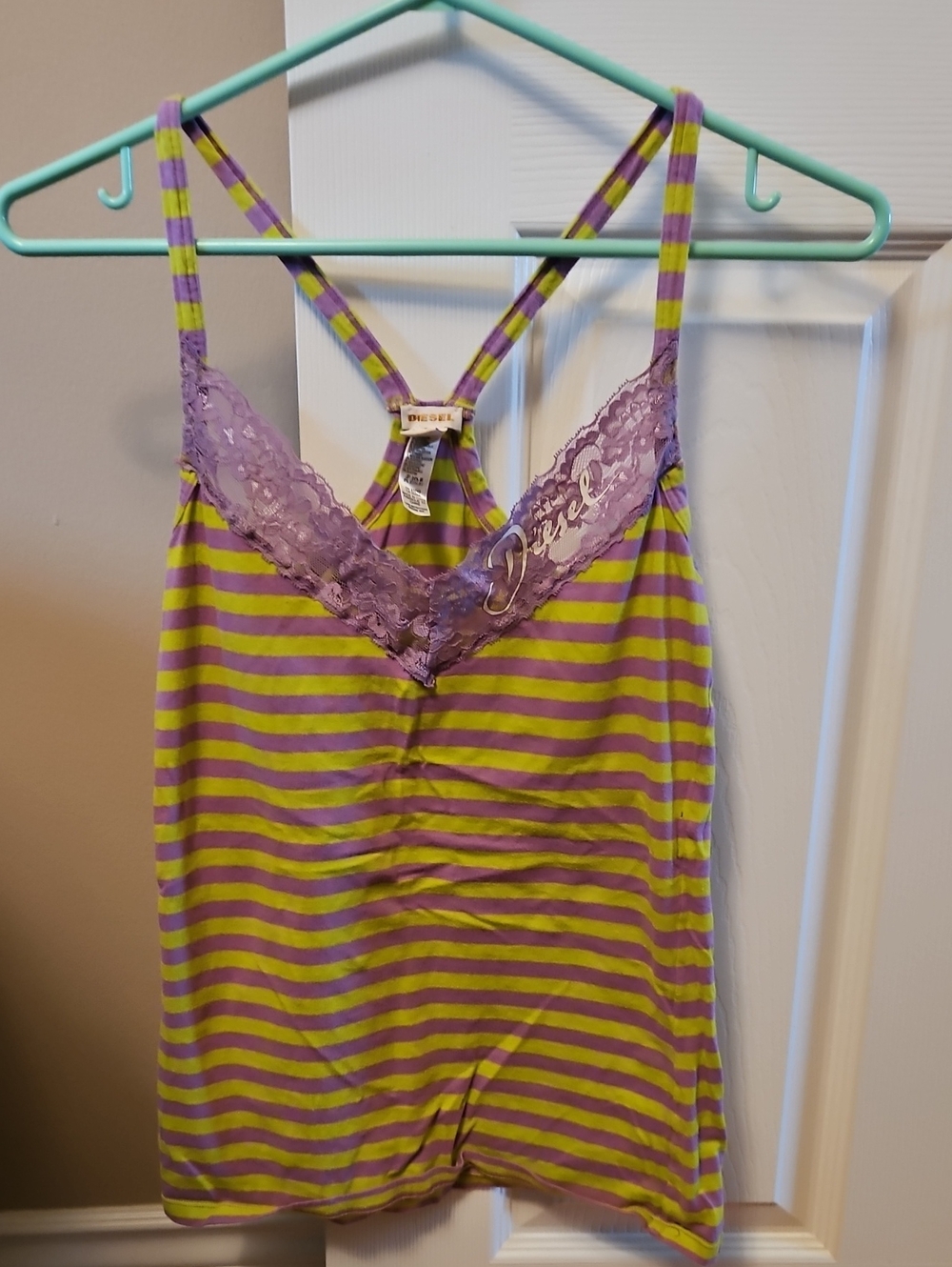 Vintage 90s Diesel Lavender and Lime Striped Lace Tank